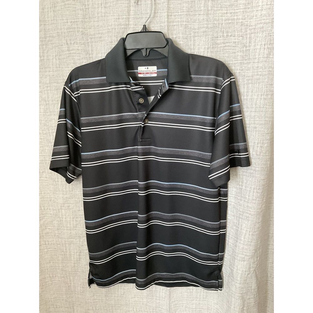 Grand Slam Shirt Men's Small Gray Polo Stripe Short Sleeve Airflow‎